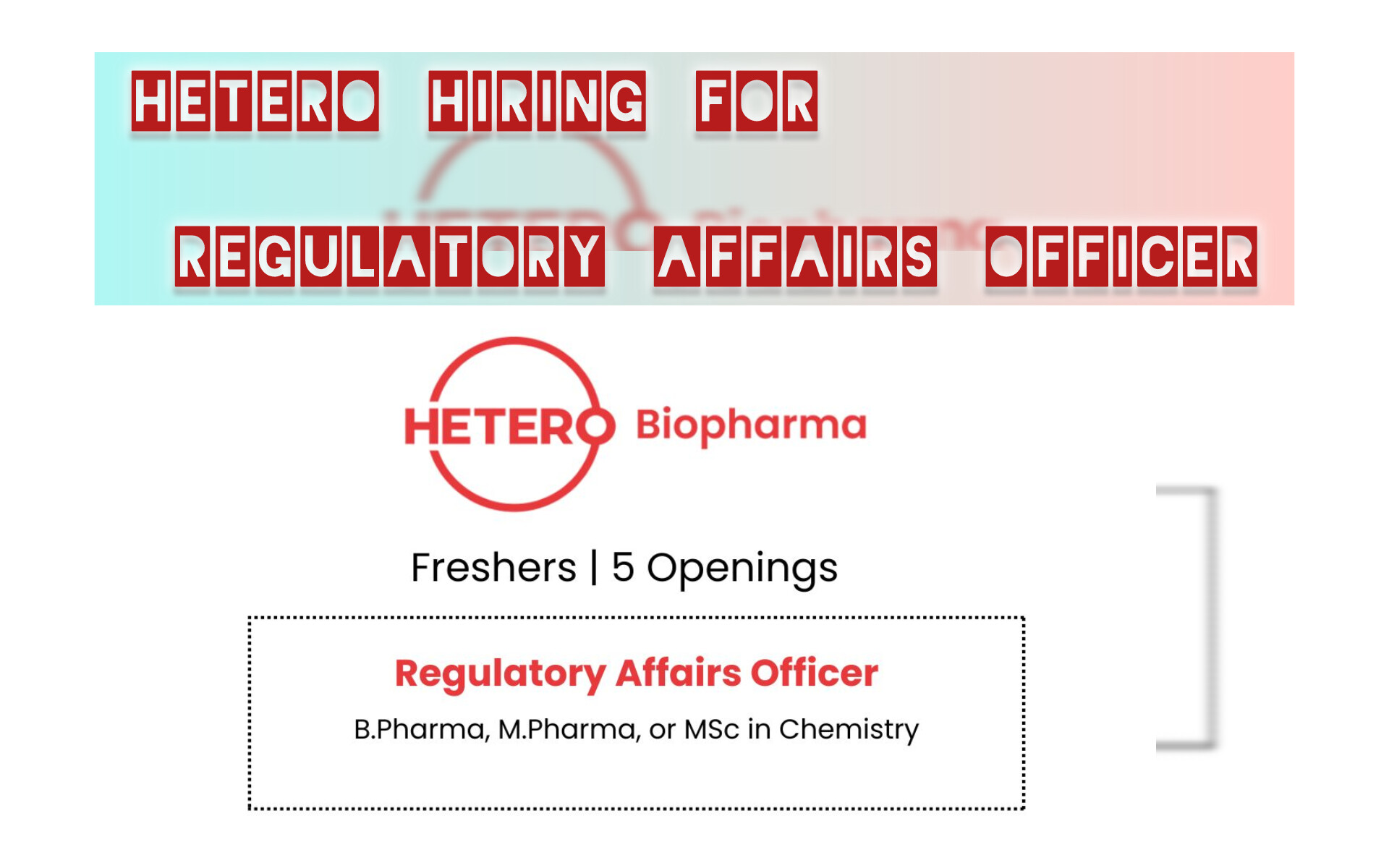 HETERO HIRING FOR REGULATORY AFFAIRS OFFICER